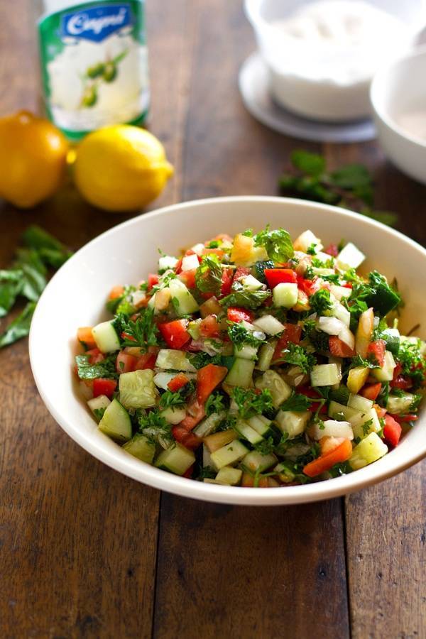 Middle Eastern Salad in a white bowl.