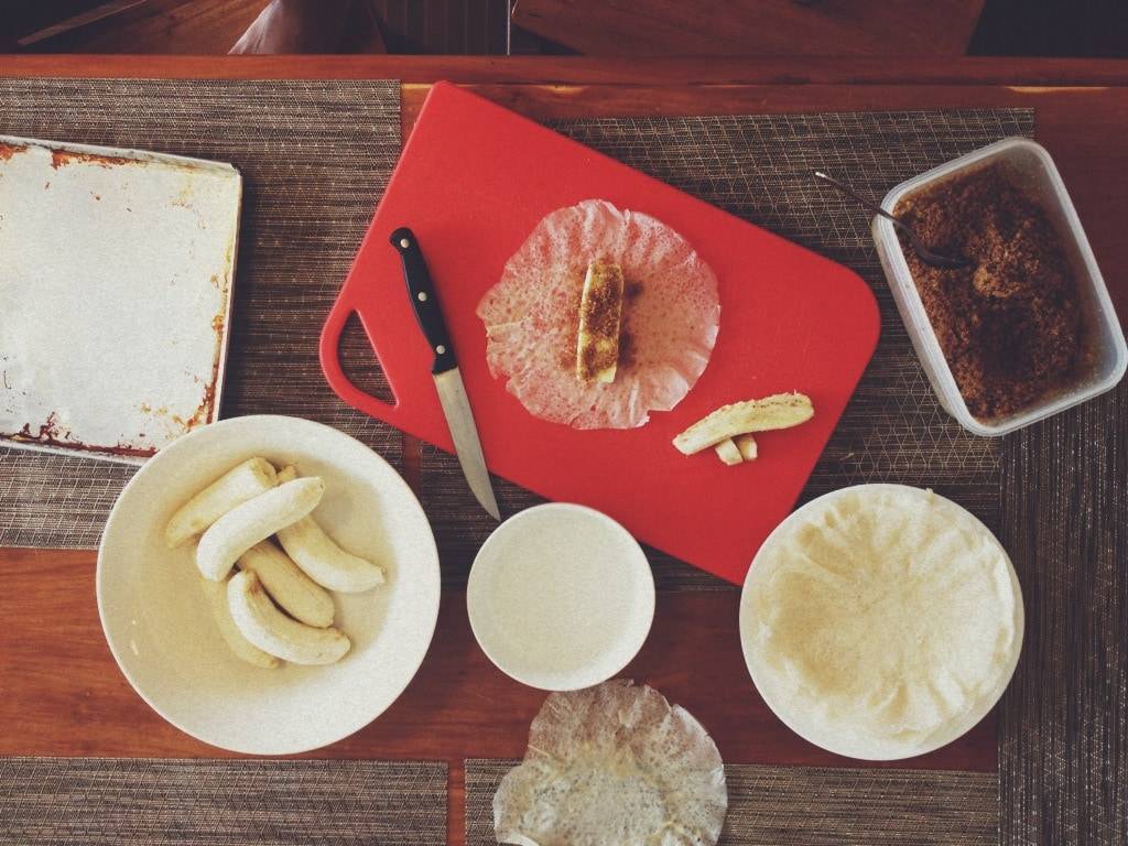 Food in bowls on a table.