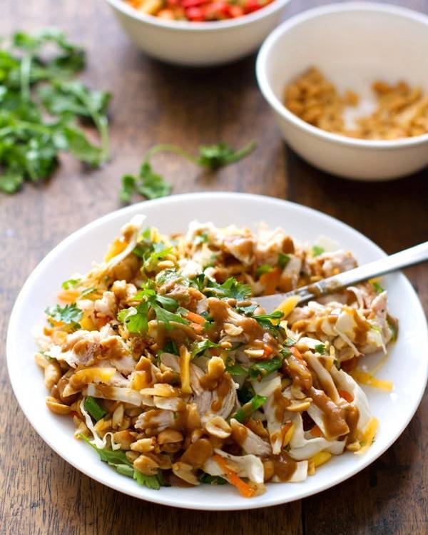 Chopped Thai Chicken Salad on a white plate.