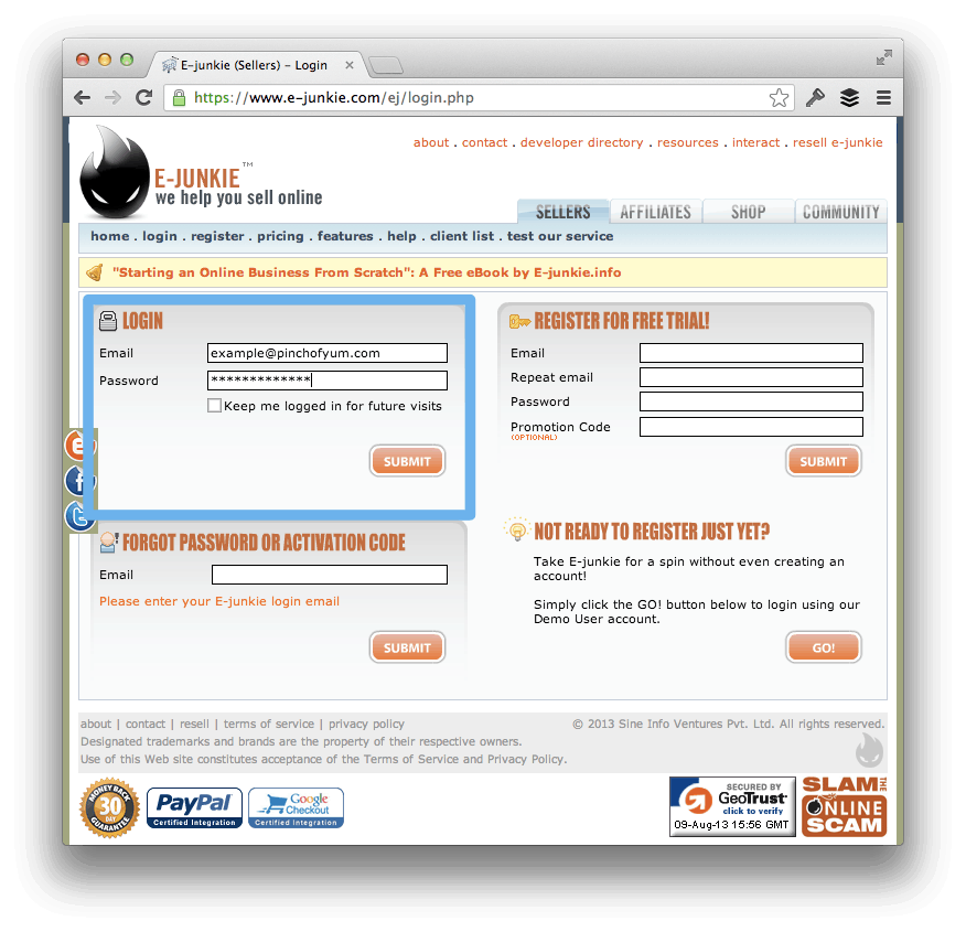 Login to E-Junkie.