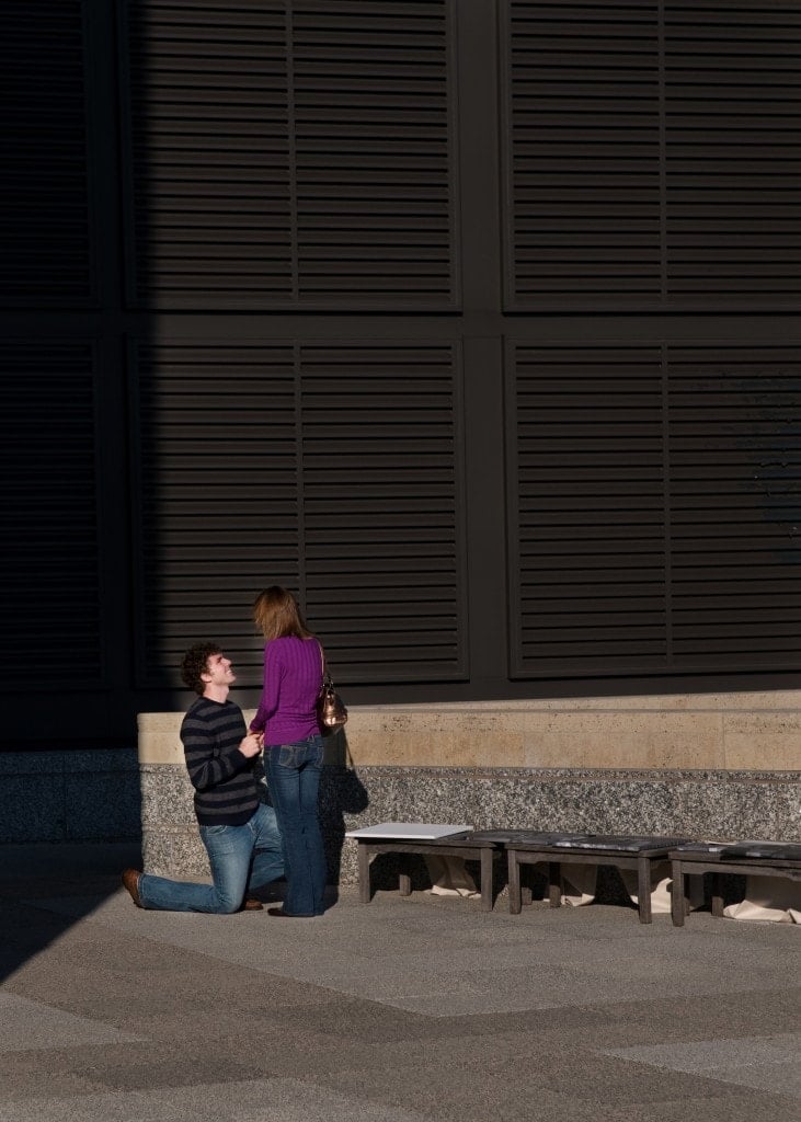 Man proposing to a woman.