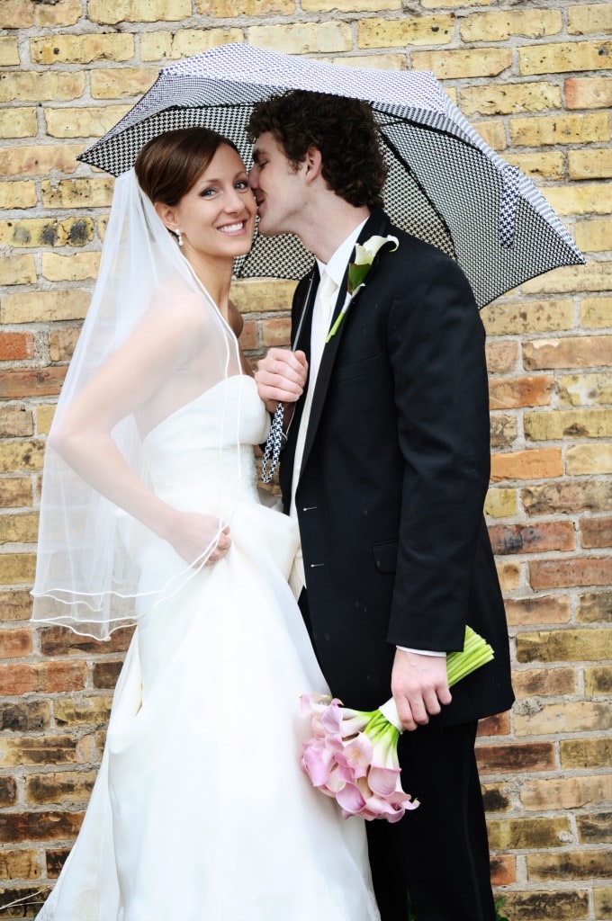 Man and woman in wedding attire.