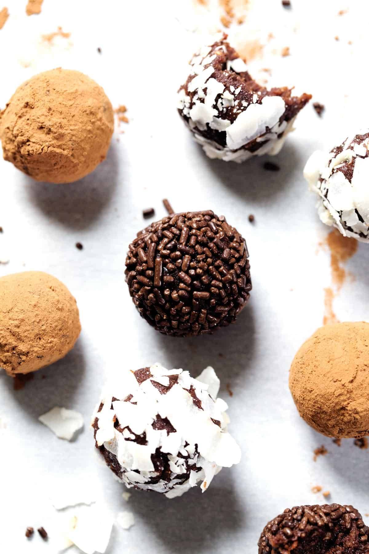 Chocolate Truffles with various toppings.
