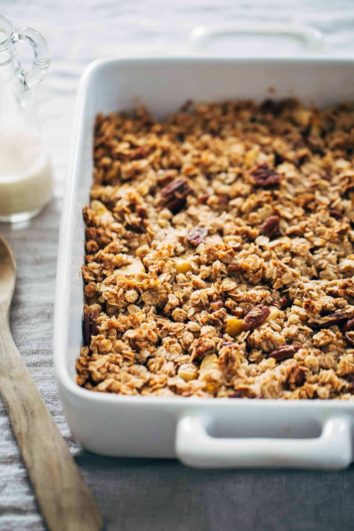 Coconut Oil Apple Crisp in a baking dish.
