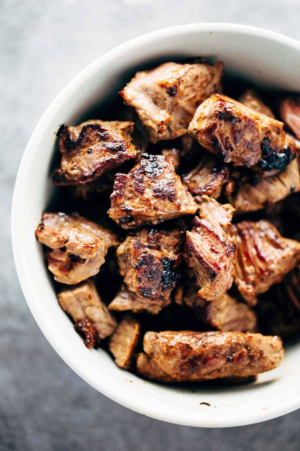 Steak in a bowl.