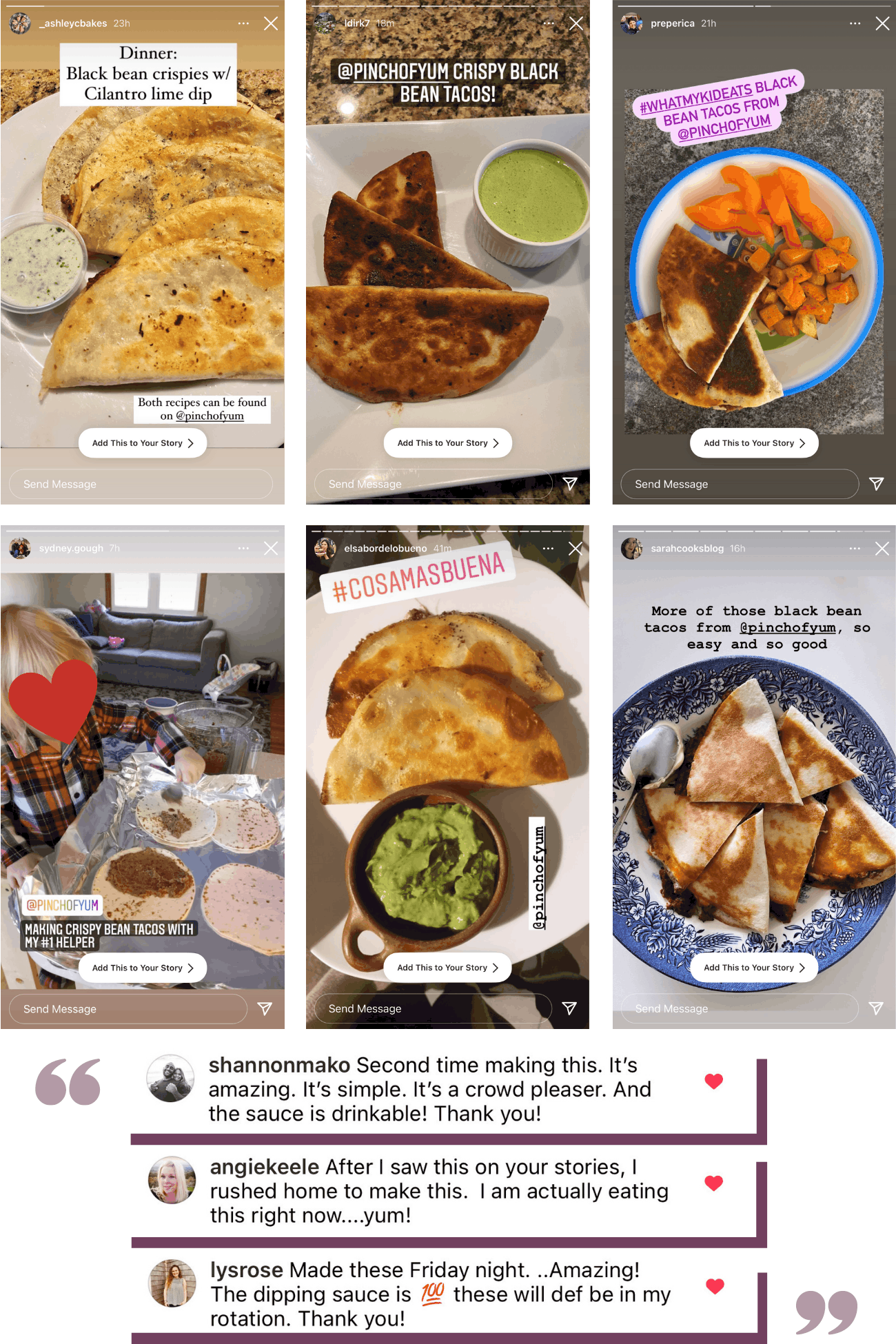 Collage of reader recipe pictures of Crispy Black Bean Tacos recipe followed by reader recipe comments. 