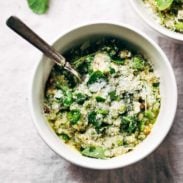 Crockpot Quinoa Chicken Primavera in a bowl with fork.