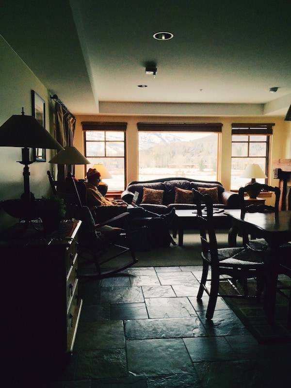 Living room with window view.