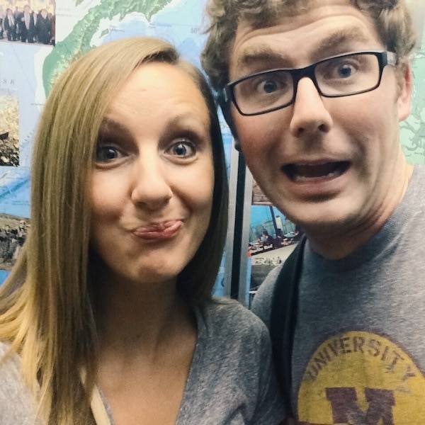 Man and woman making funny faces.