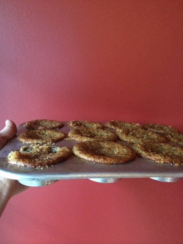 Deflated muffins in a tin.