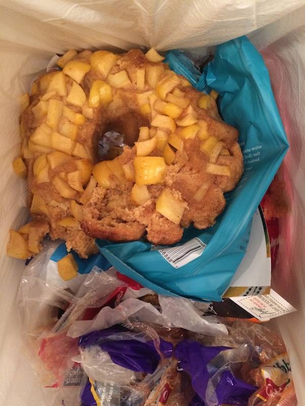 Cake in the garbage.