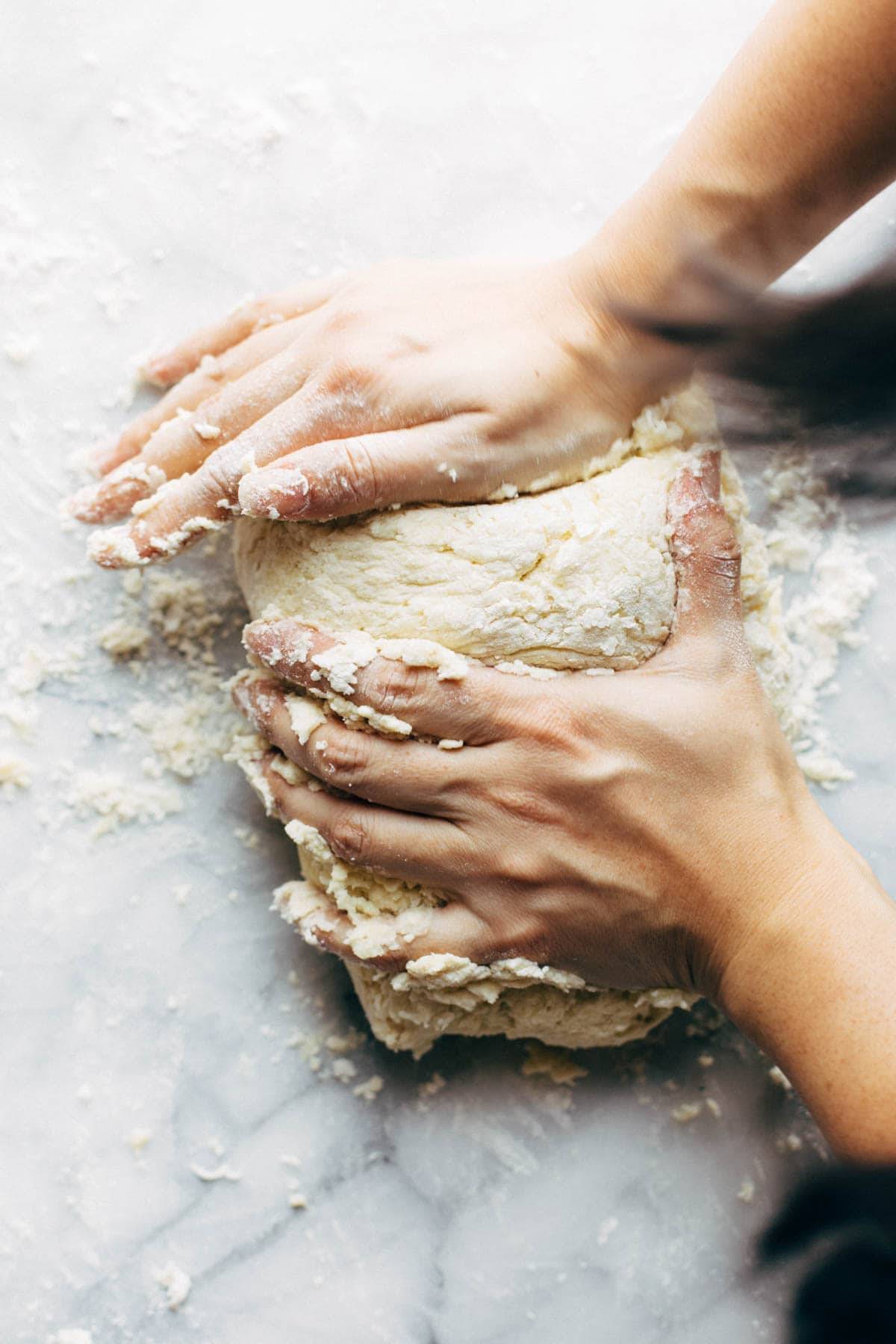 Kneading dough for gnocchi.