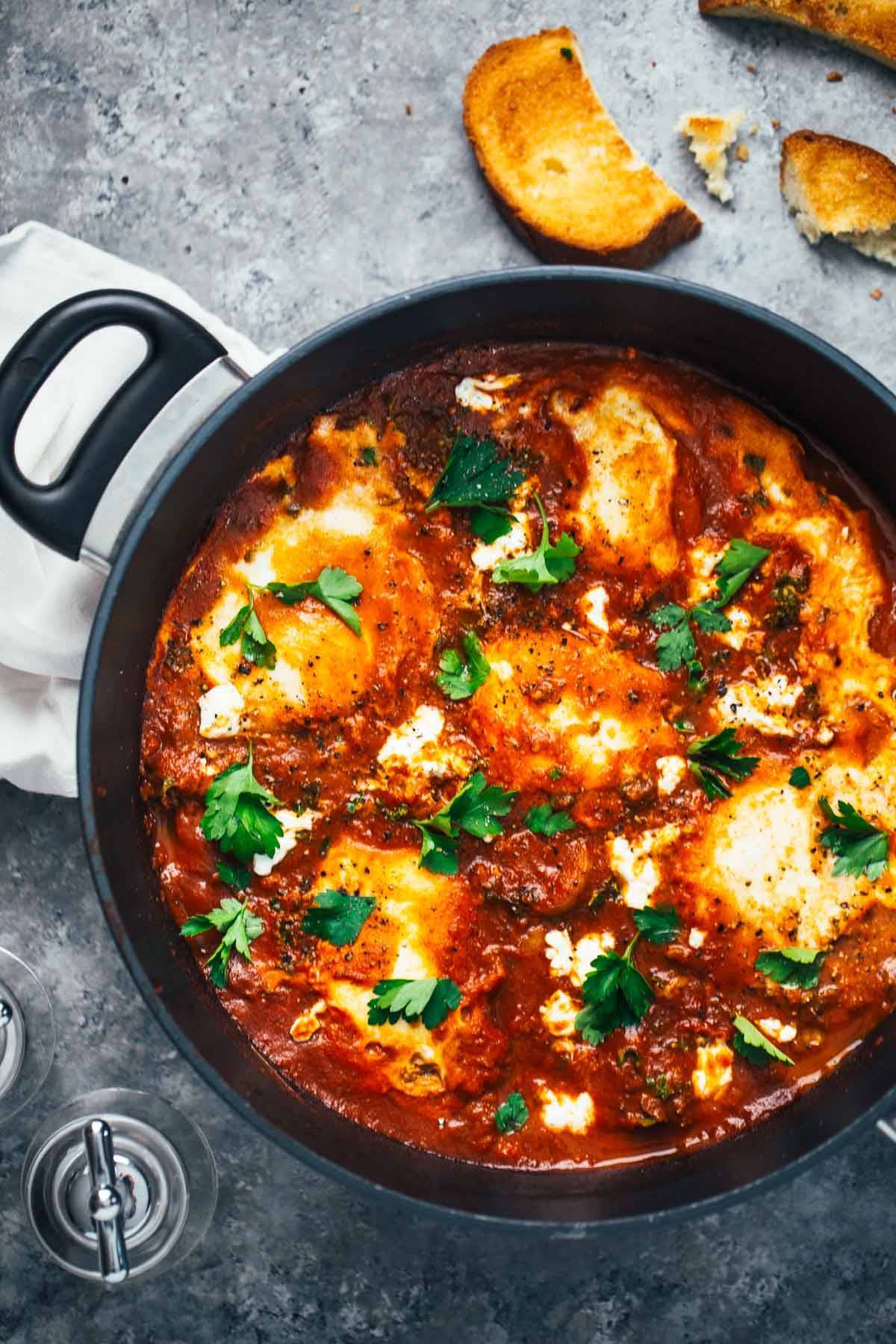 Eggs and Potatoes in a pot.