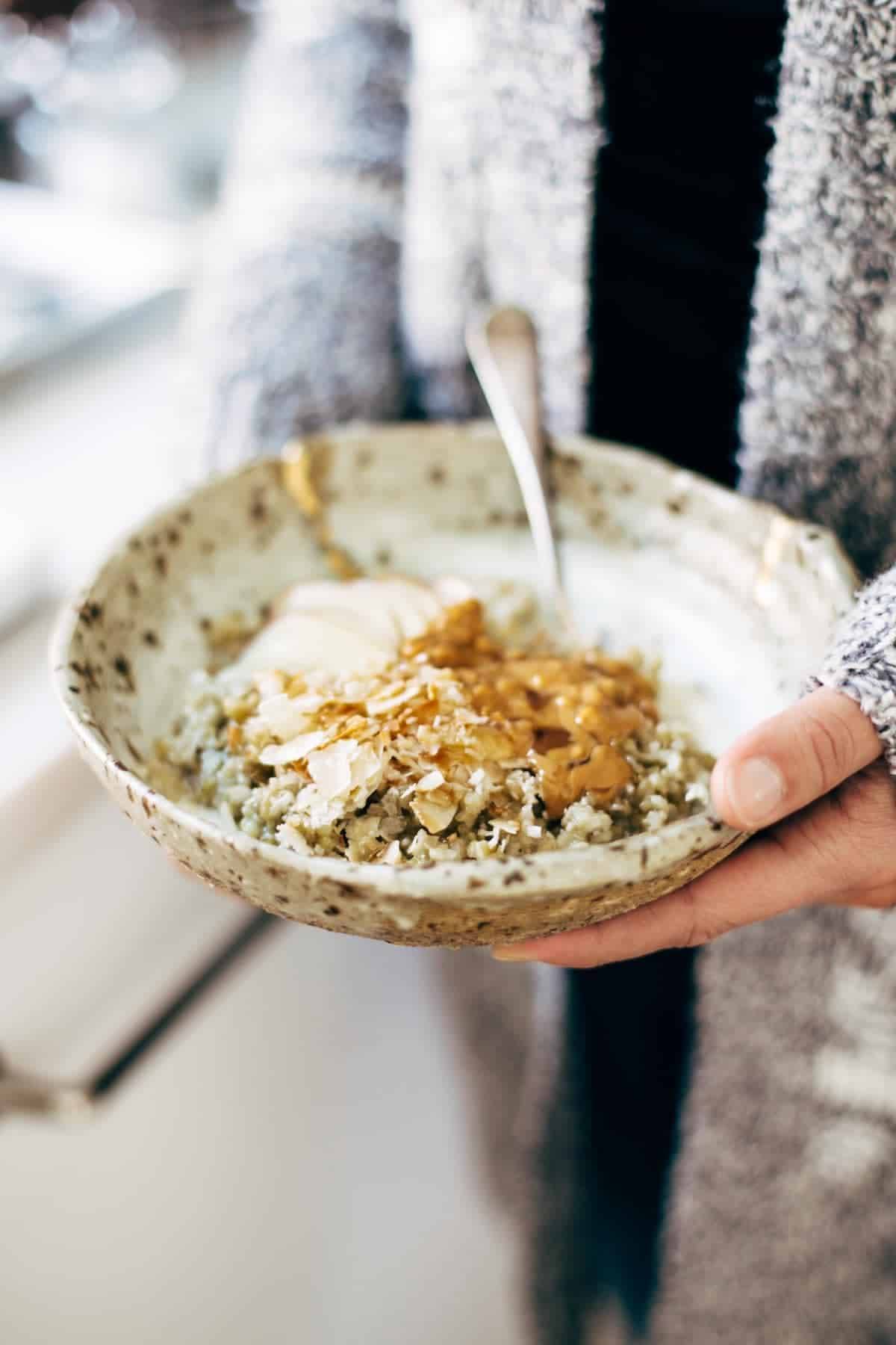 Simple Coconut Breakfast Porridge - a wholesome and cozy breakfast recipe with quinoa, oats, coconut milk, and one surprise ingredient! | pinchofyum.com Simple Coconut Breakfast Porridge - a wholesome and cozy breakfast recipe with quinoa, oats, coconut milk, and one surprise ingredient! | pinchofyum.com
