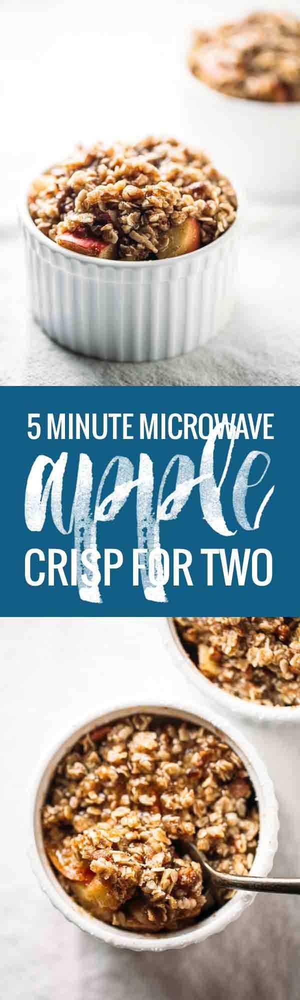Five Minute Single Serving Apple Crisp - topped with a YUMMY healthy coconut oil, pecan, and oat crumble.