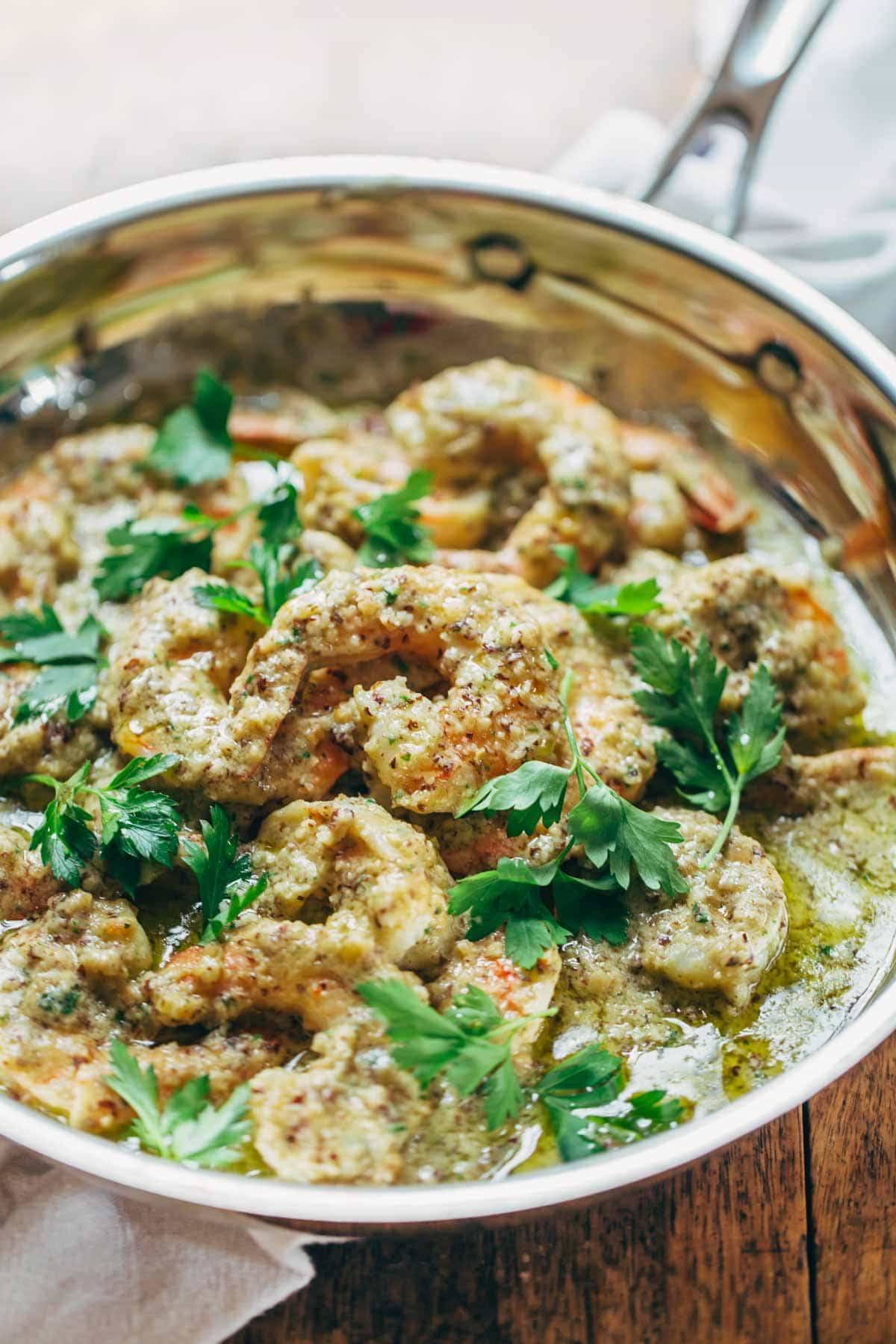 Spanish Shrimp with Garlic Bread Sauce - made with just 7 familiar, easy to find ingredients and fancy enough for company! | pinchofyum.com