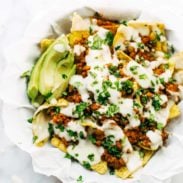 A picture of Spicy Lentil Nachos with Three Cheese Sauce