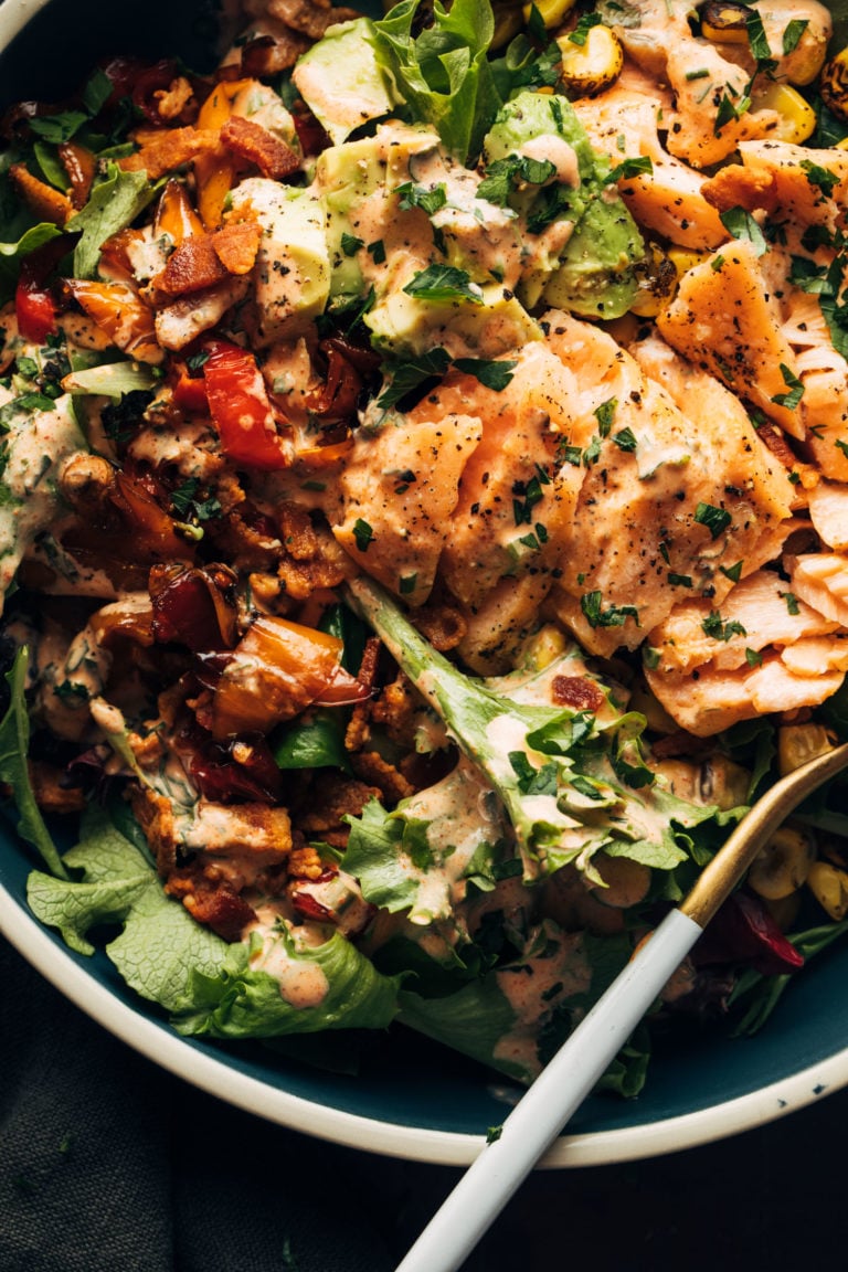 Salad on a plate with a fork