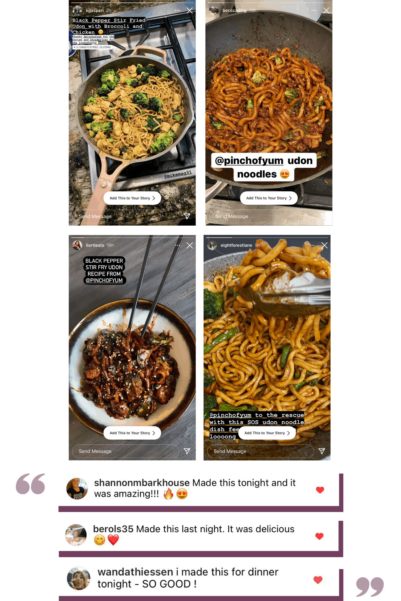 Collage of reader pictures of Black Pepper Stir Fried Udon recipe followed by reader recipe comments. 