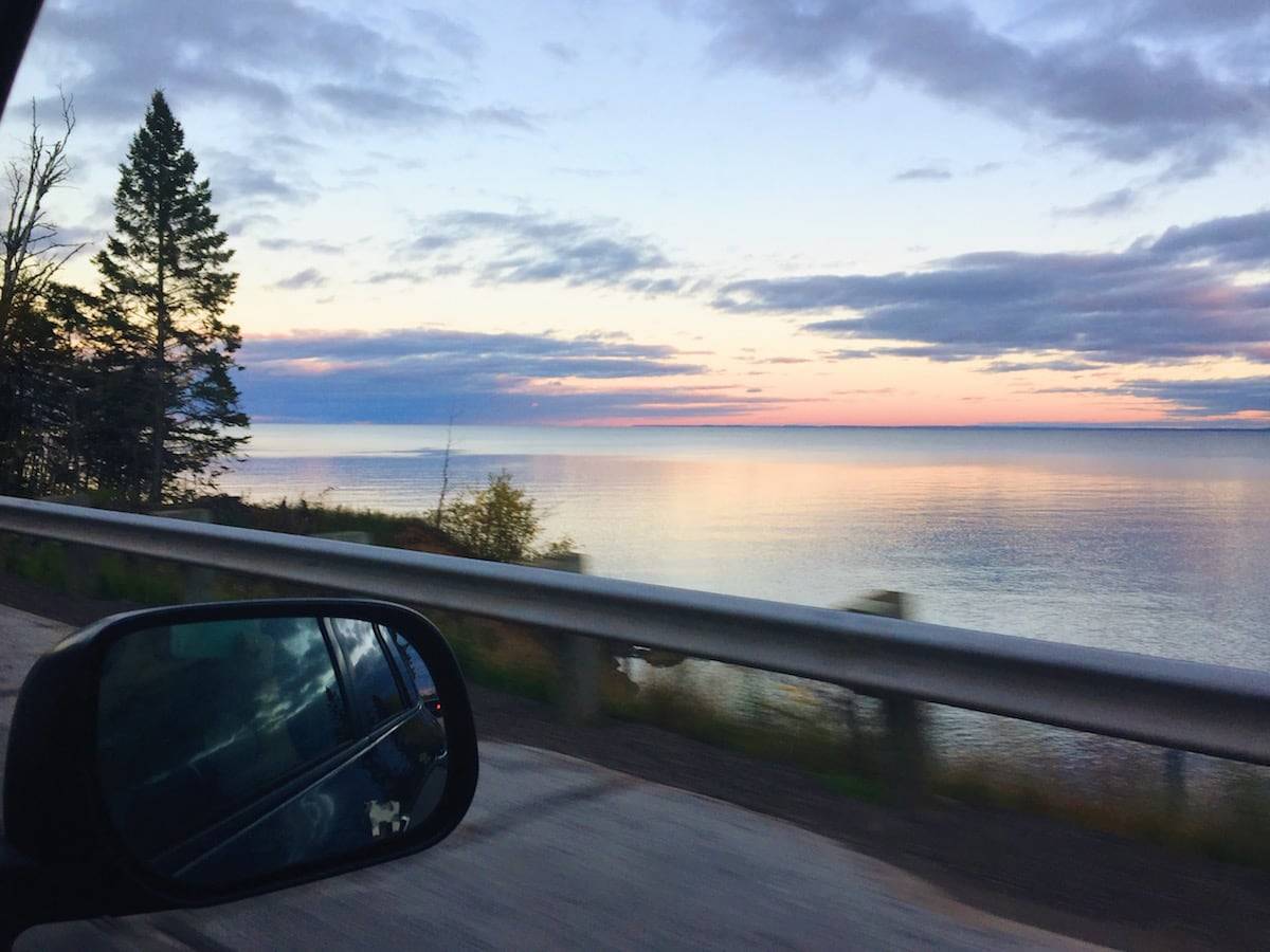 Sunset over a lake.