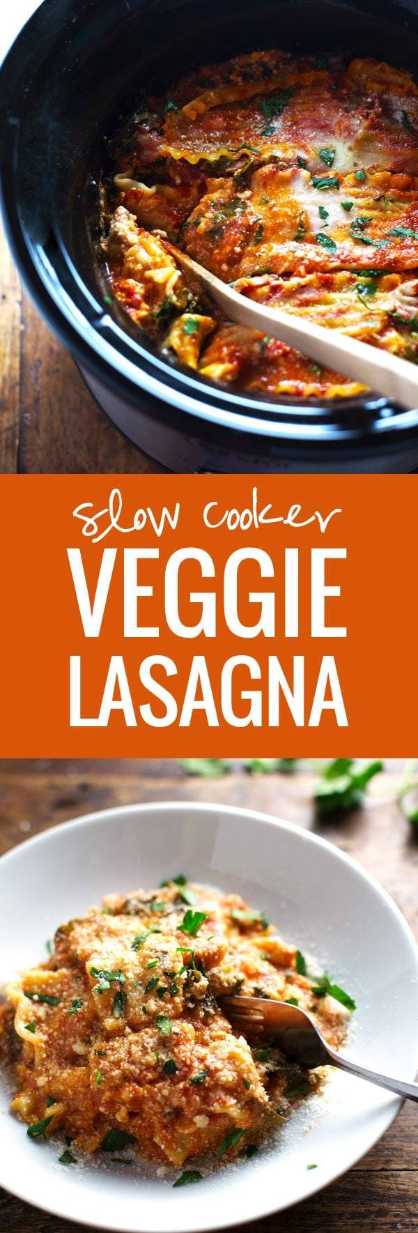 Super Easy Skinny Veggie Crockpot Lasagna - a handful of simple ingredients for a healthy family dinner. | https://applynowtoget.com