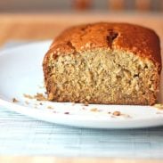 Maple banana bread on a plate.
