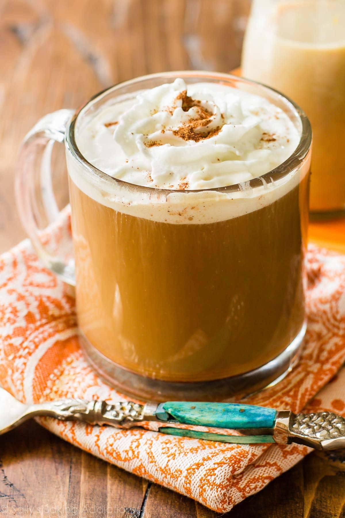 Pumpkin spice coffee creamer in a cup.