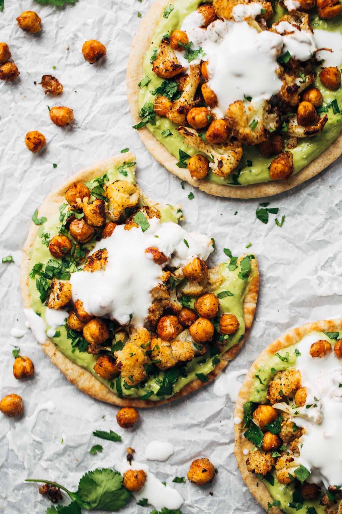 Roasted Veggie Pitas with Avocado Dip.